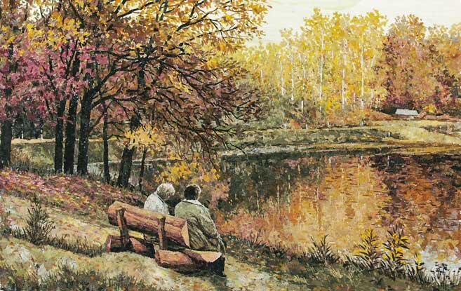 Картина А. Юркова "Осенние пересуды"