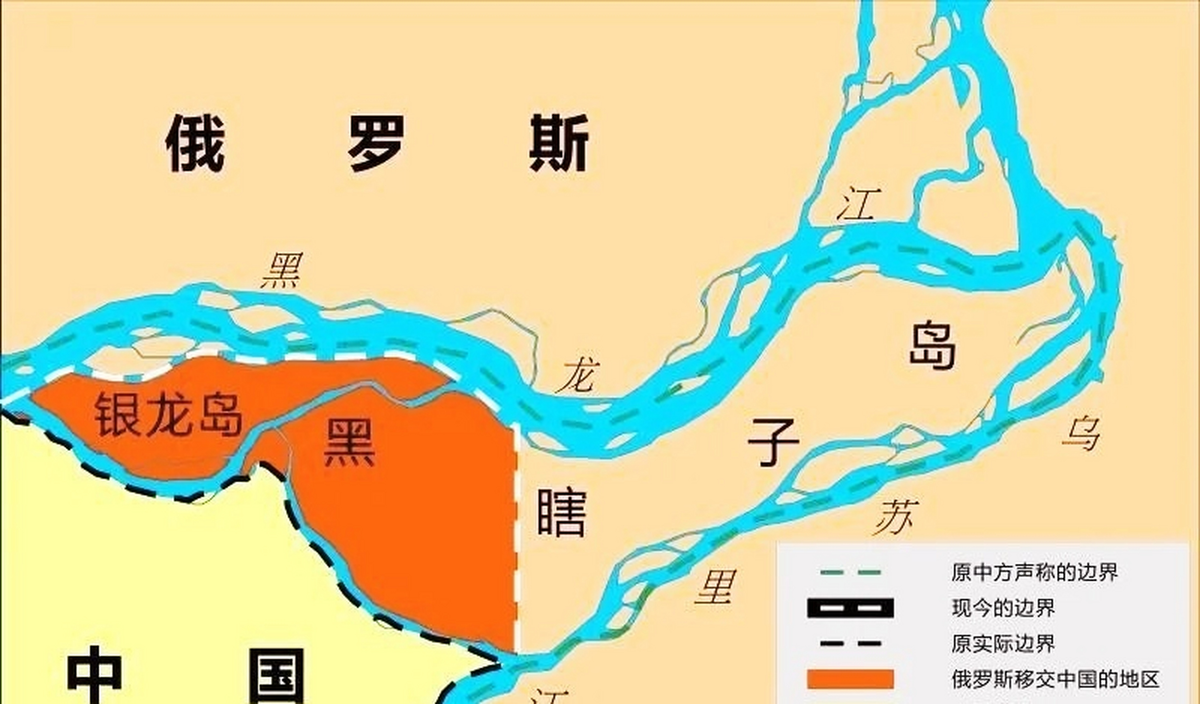 Китаю передана только западная половина острова Б. Уссурийский (красный цвет)  Baidu.com 