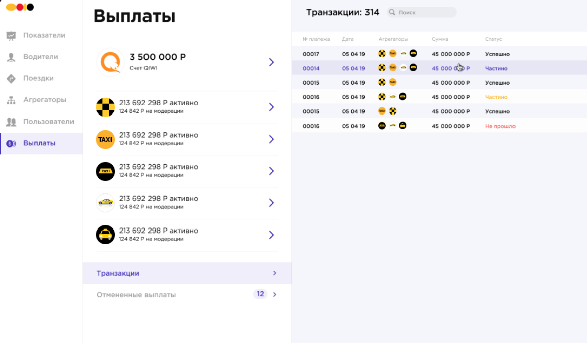 В Таксиагрегаторе отображается информация обо всех транзакциях: сразу понятно, сколько вам перевели агрегаторы и сколько вы уже отправили водителям