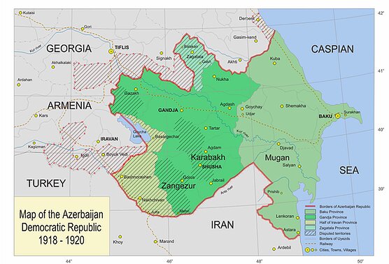 Карта Азербайджанской Демократической Республики (1918-1920)