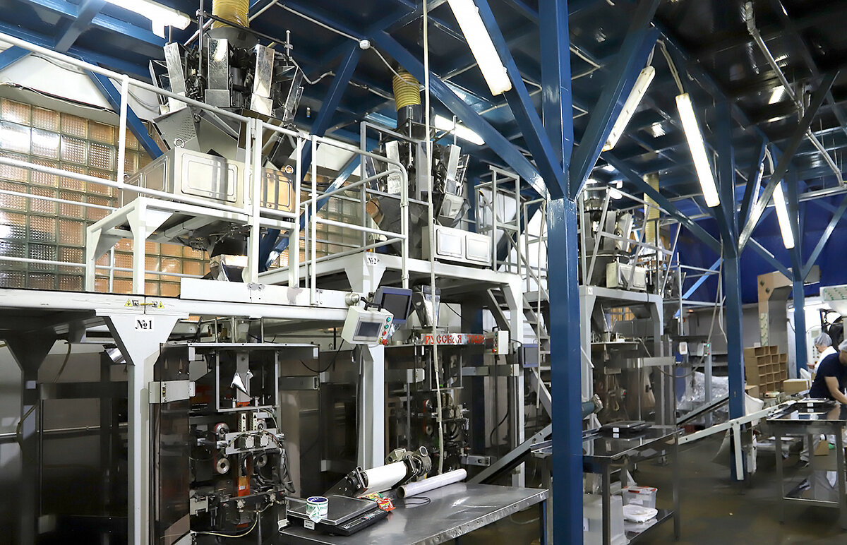 Упаковочный цех компании «ЭкоПродПак». Вертикальные упаковочные комплексы, произведенные заводом «Русская Трапеза»