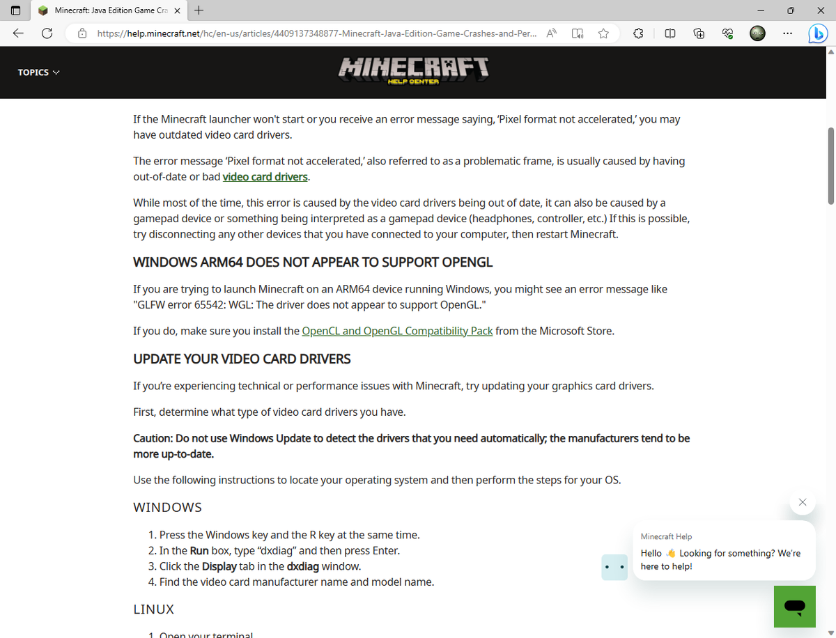 Minecraft glfw error