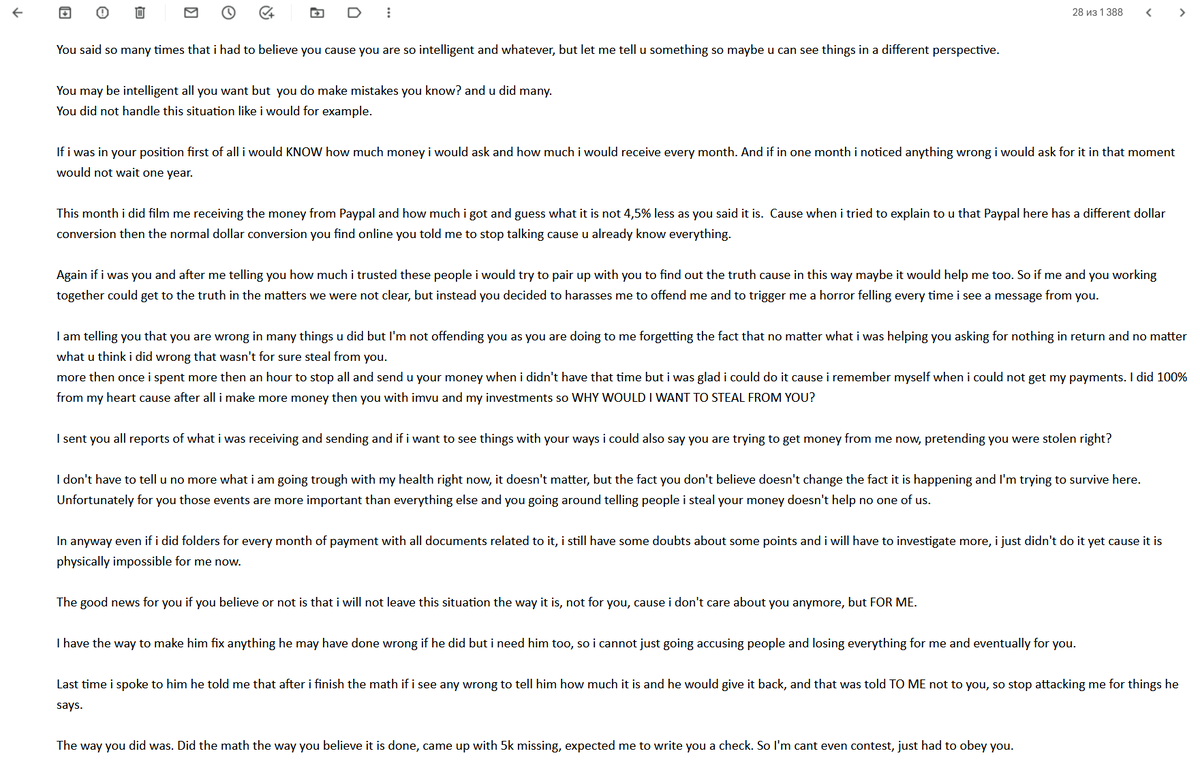 This is just a perfect example of how scammers act when they get caught. They're trying to put things upside down and make the person they've been stealing from the guilty one. And all that pathetic crap about some folders and shit while it'd take one minute to generate the report ... which she can't provide of course cause they've been stealing. So the girl is dodging any logic and keeps denying the obvious coming up with more lies.  