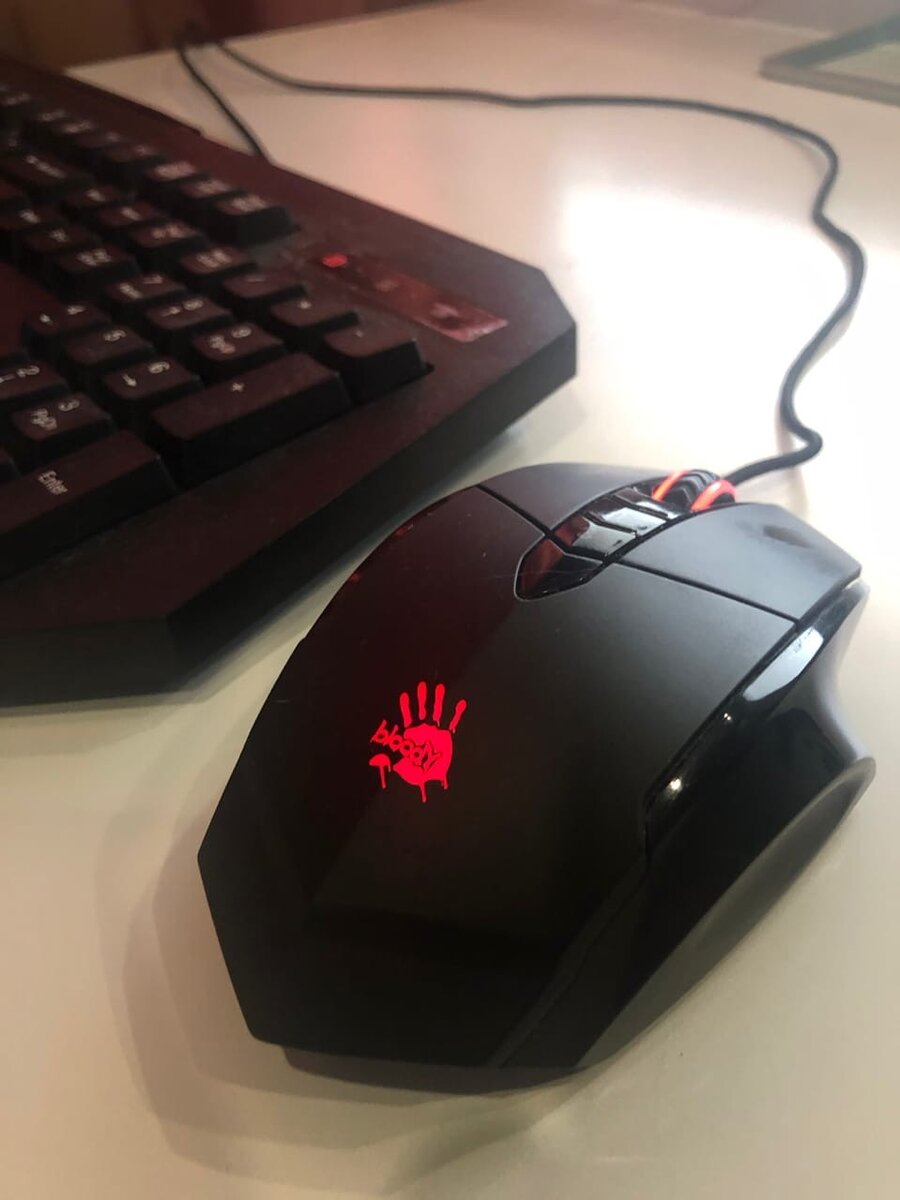 

Подсветка у мышки приятная - красная. При игре в ночное время очень выручает.  
Функционал кнопок: есть двойное нажатие, забилдино на отдельную клавишу "намбе ту" - при ее нажатии подсветка переключается на желтую, а мышь переходит в режим двойного нажатия.

Приятный размер - в руке лежит прекрасно, проблем с запястьем тоже не было. 
