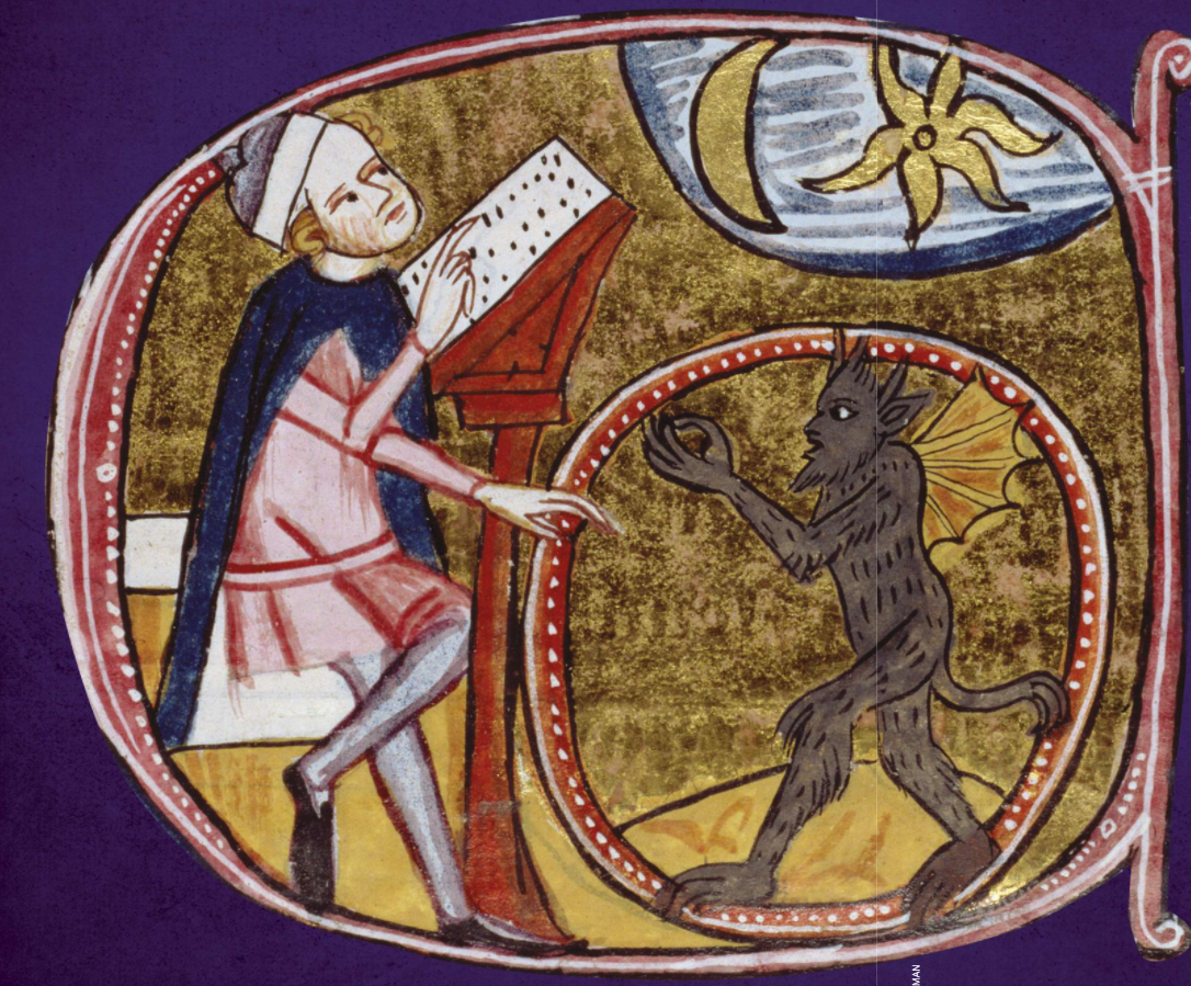 Image of necromancer controlling demons, from British Library, Royal 6 e.vi f.396v.