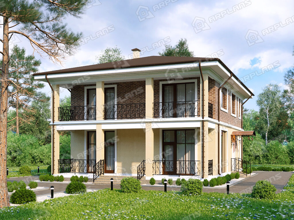 Фото 2 двухэтажного дома из газобетона с 3 спальням, газовой котельной, балконом и террасой. 200 кв м. Источник arplans.ru Проект К-186