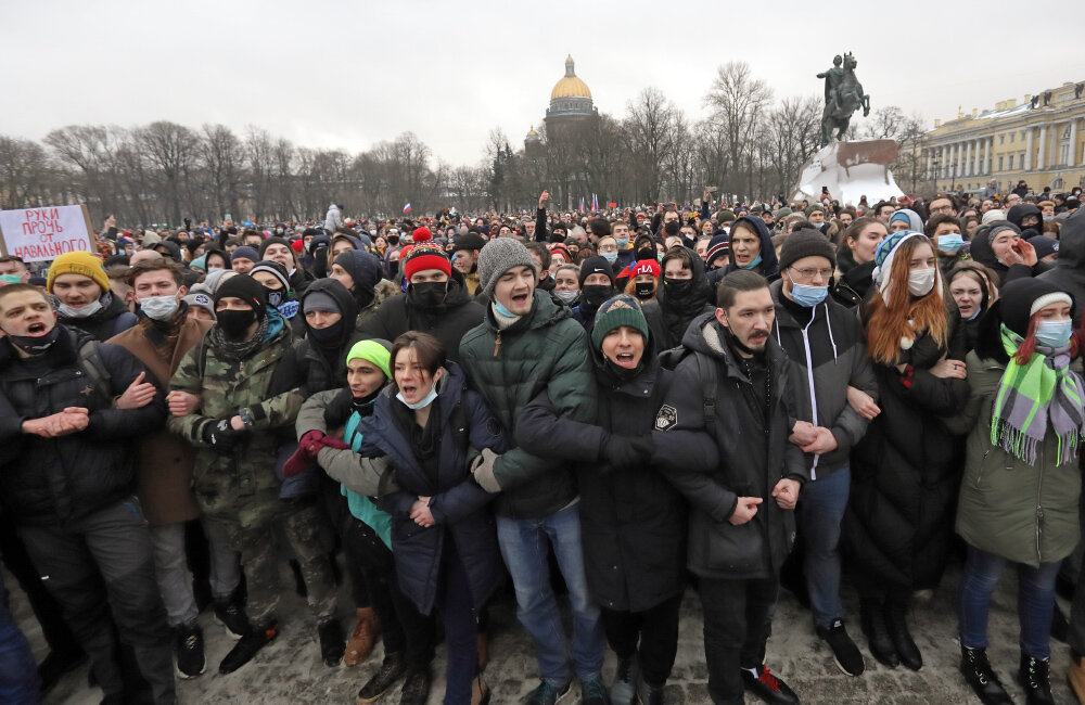 Акция в поддержку Навального на Сенатской площади в Санкт-Петербурге. 24 января 2021 года. 