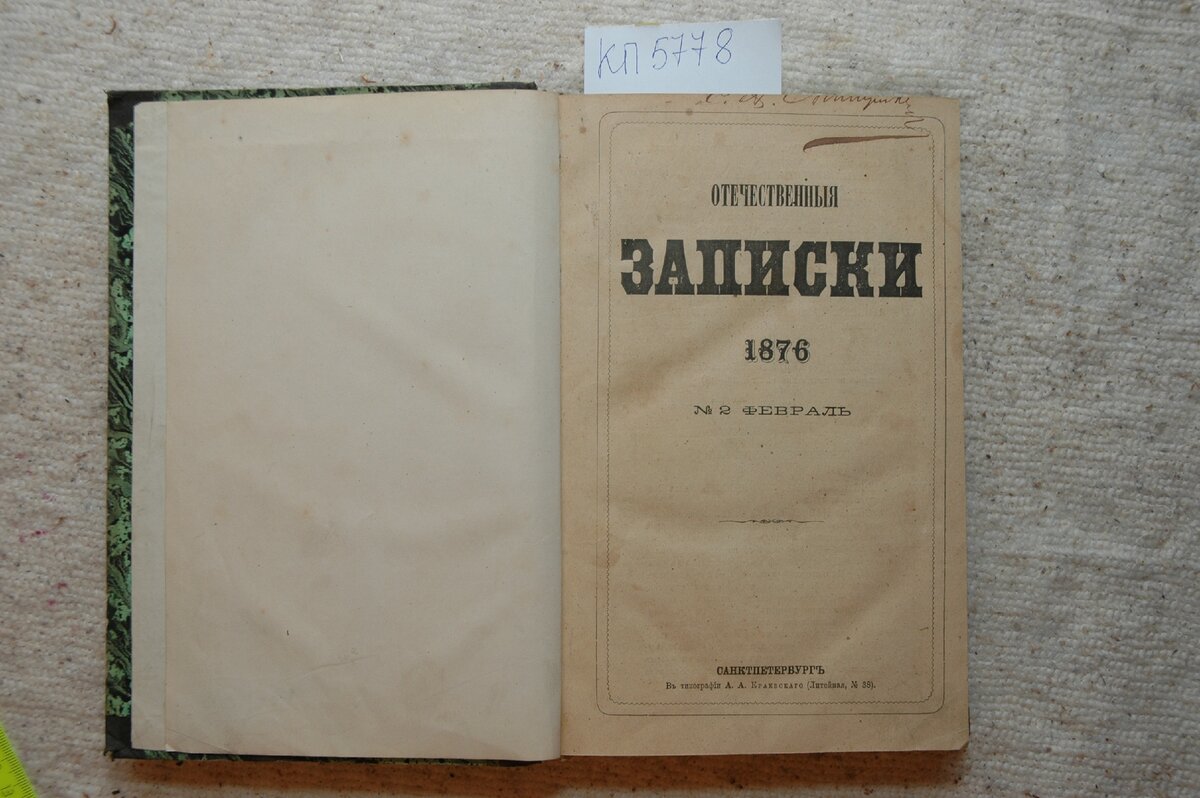 "Отечественные записки", февраль 1876 года