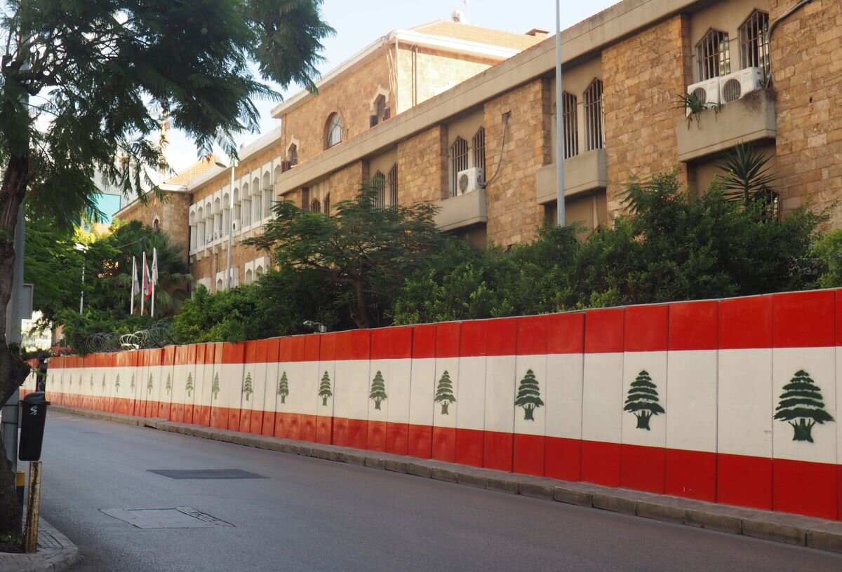 Ливанские кедры на заборе вокруг госучреждения
