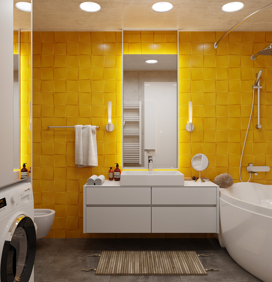 Желтый интерьер ванной комнаты. Проект студии Малина-ПРО