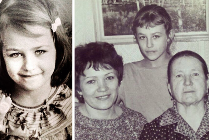 Екатерина Волкова в детстве. Справа с мамой и бабушкой