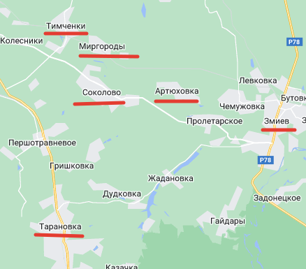 Река Мжа протекает примерно вдоль дороги Колесники - Пролетарская (белая полоска на карте), Соколово на южном берегу - Миргороды на северном. Рисунок Автора