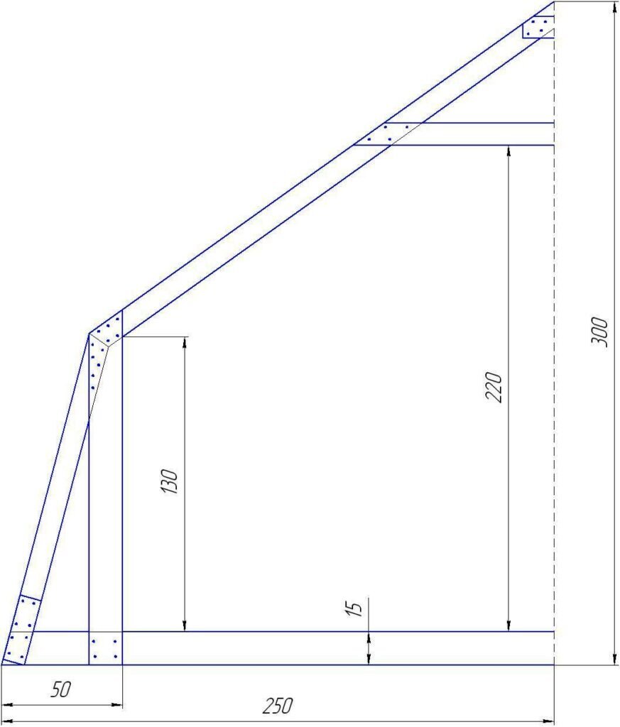 Рис.1. Каркас мансарды. (Размеры даны в см.).