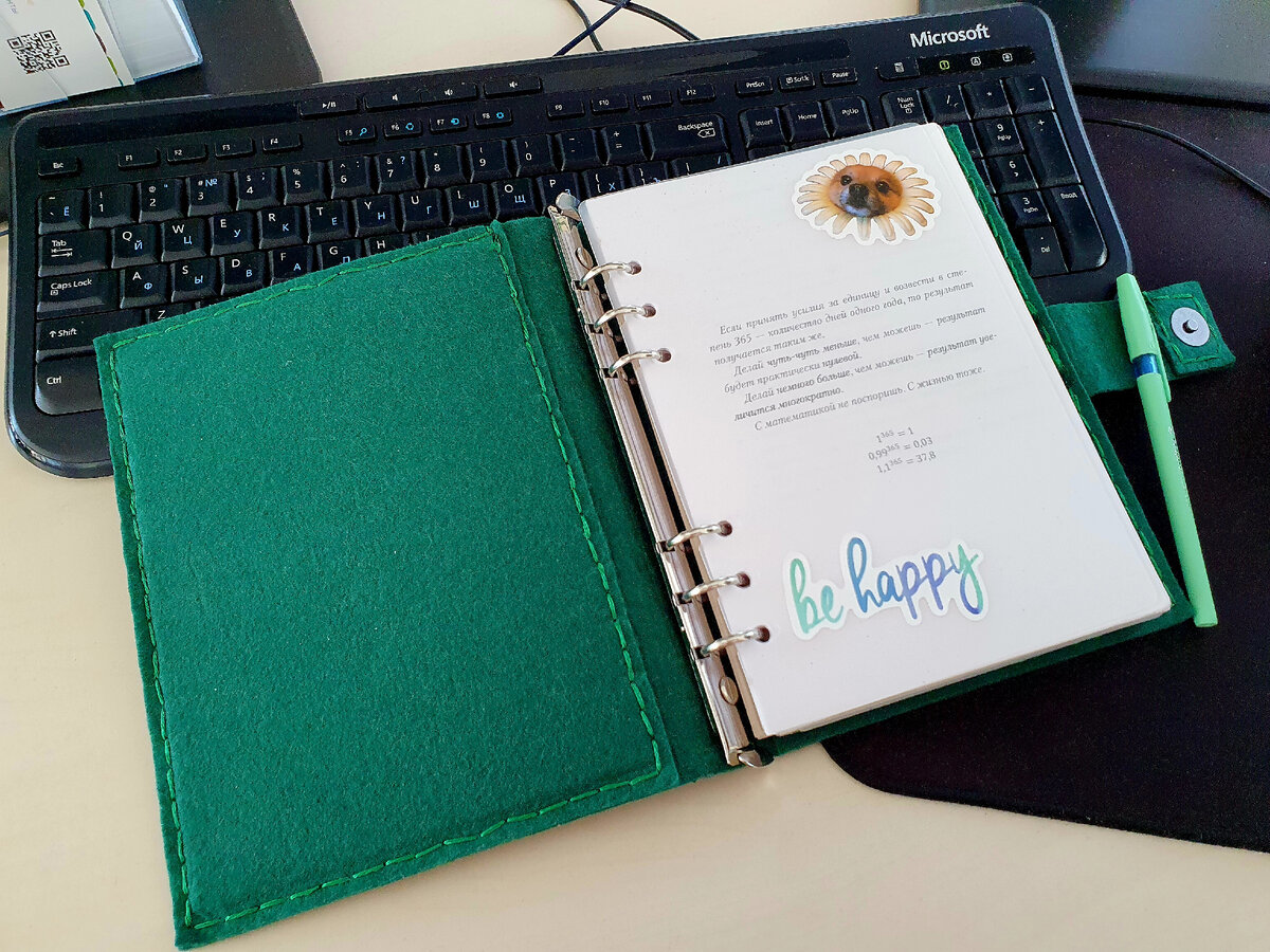 Немного не угадала с длиной застежки — когда набирается достаточное количество листов в планере, он перестает застегиваться. Возможно получится нарастить длину язычка, а пока планер вмещает в себя страницы только на полгода.