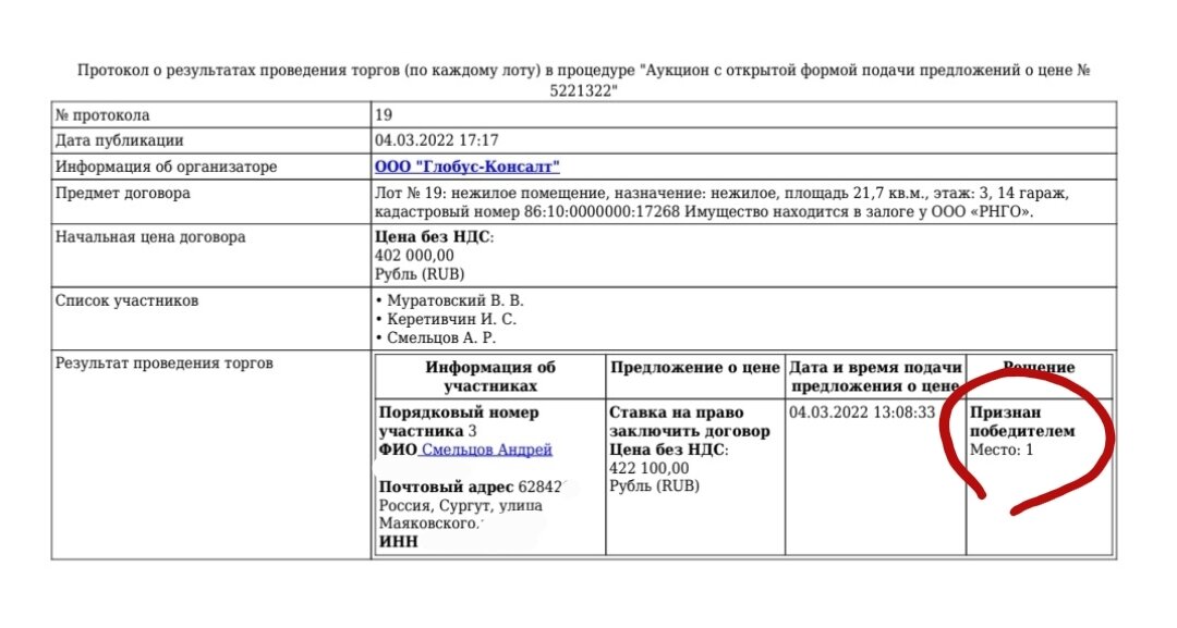 Протокол победителя