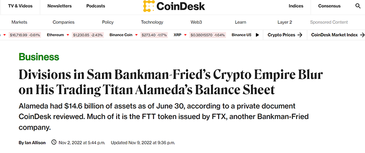 ЗАГОЛОВОК СКАНДАЛЬНОЙ СТАТЬИ НА ПОРТАЛЕ COINDESK, В ОДНОЧАСЬЕ РАЗДЕЛИВШЕЙ МИР КРИПТОВАЛЮТ НА "ДО" И "ПОСЛЕ". СКРИНШОТ СТРАНИЦЫ САЙТА COINDESK.COM