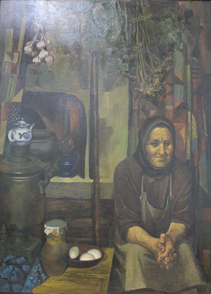 Ю.А. Шутов. «Баба Маня». 1985 г. Картон, темпера; 132 х 100