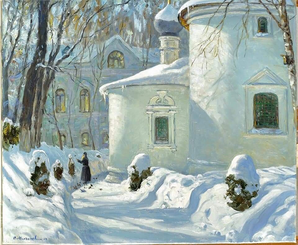 Олег Иванович Молчанов, "Сретение в Сретенском монастыре". 2004 Холст, масло. 50х60 см⠀