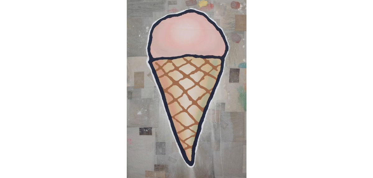 Pink Cone, 2014. 182.9 × 121.9 cm.  Холст, акрил, ткань, коллаж. 70.000$