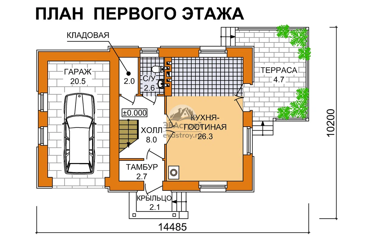План первого этажа. Источник изображения: Дзен-канал "ЭВАстрой"