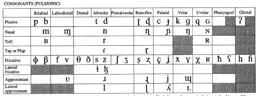 Таблица пульмонических согласных, в их образовании участвует воздух, идущий из легких