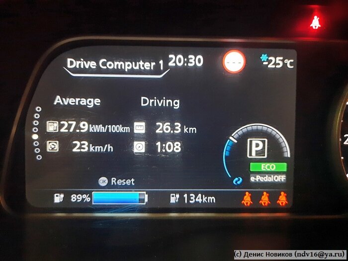 Экран бортового компьютера на момент начала эксперимента