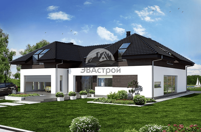 Проект дома 357 м2 с мансардой, сауной, двухместным гаражом и террасой - LG-52