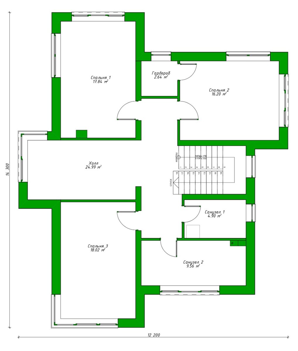 План 2-го этажа дома по проекту 24-302