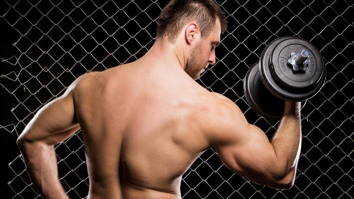    Бодибилдер с гантелей:Freepik