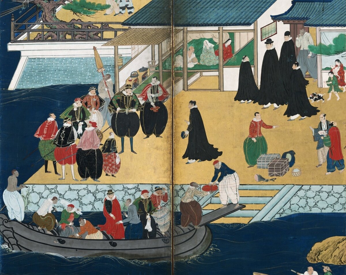 Намбан. Жанр японской живописи XVI - XVII веков, сформировавшееся под влиянием контакта с торговцами и миссионерами из Европы, в частности из Португалии. В большинстве случаев искусство намбан относится к изображениям на японских ширмах и лакированных изделиях. Термин также относится к картинам, привезенным европейцами.