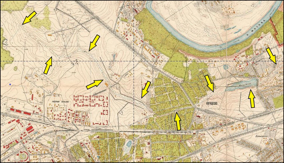 Филька (верхнее и среднее течение) на плане Москвы 1952 года.