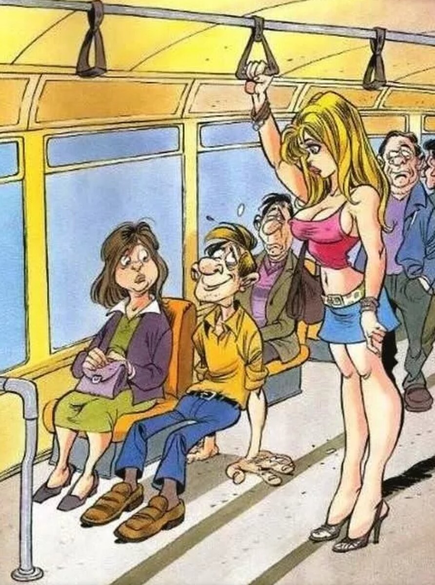 Subway girl comics. Карикатура девочка в автобусе. Девушка в маршрутку карикатура. Карикатура на транспорт. Общественный транспорт карикатура.