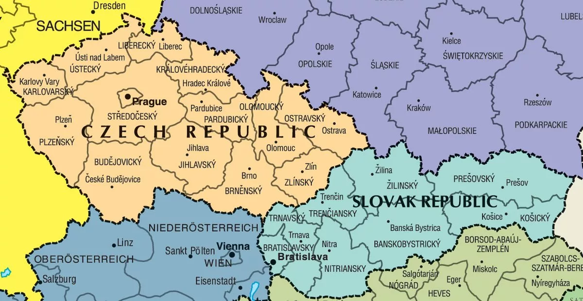 Словакия границы. Чехия и Словакия на карте. Чехословакия 1993 карта. Распад Чехословакии 1992 Словакия. Разделение Чехословакии на Чехию и Словакию.