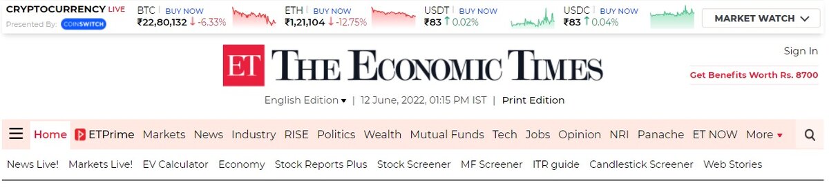 Скриншот  с сайта Economic Times