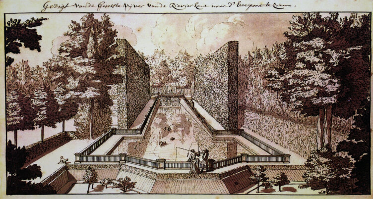 Крестовый пруд в Лефортовском парке в 1730 году. Картинка отсюда: https://archi.ru