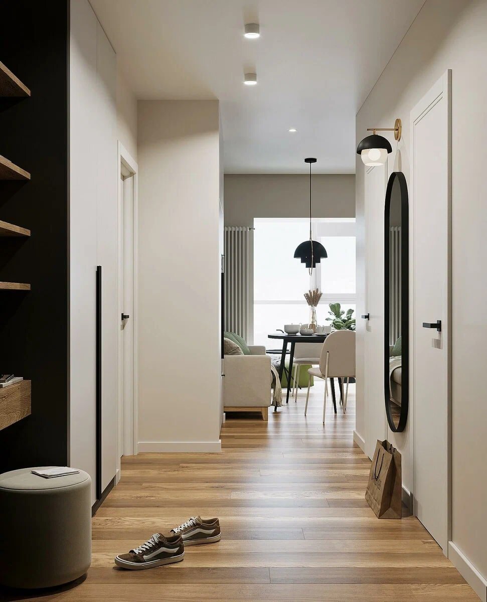 Зеленый, графитовый и светлое дерево. Элегантная однушка 48 кв.м., где уместилось всё необходимое