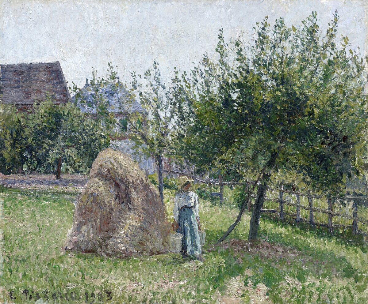 Apple trees in Eragny, sunny morning (1903) painting in high resolution by Camille Pissarro. Original from the Kunstmuseum Basel Museum. Digitally enhanced by rawpixel. Источник: rawpixel.com