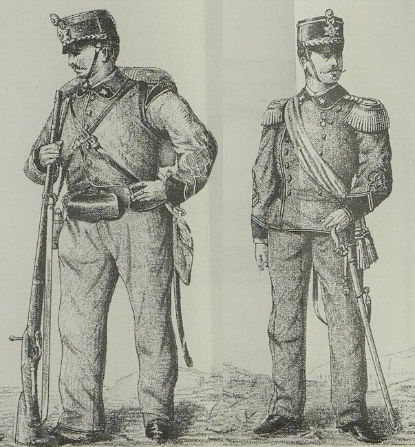 Солдат (слева) и офицер (справа) пехоты итальянской армии.