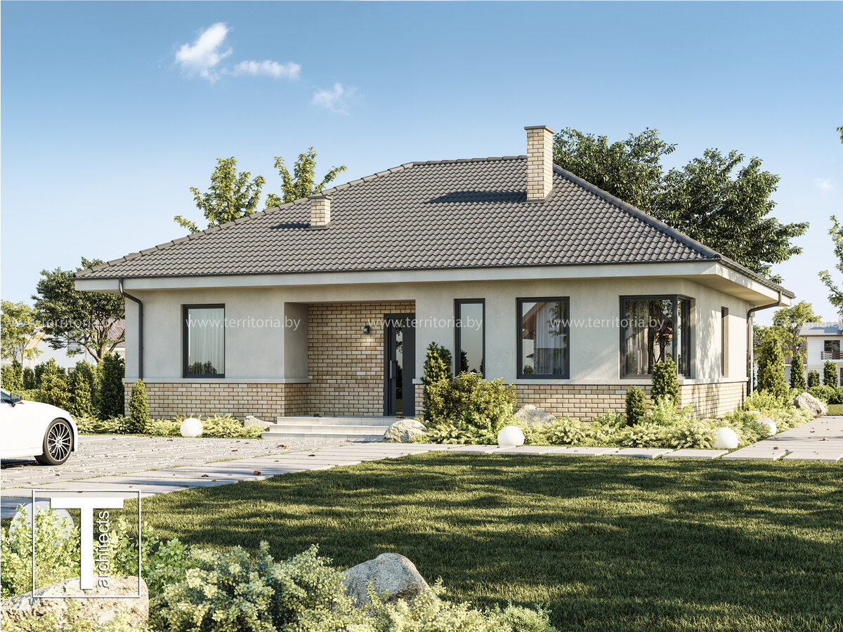 Главный фасад одноэтажного дома GRAF