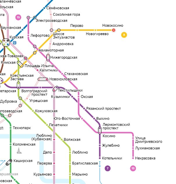 Схема Некрасовской линии метро после запуска станции Электрозаводская, 2020г.