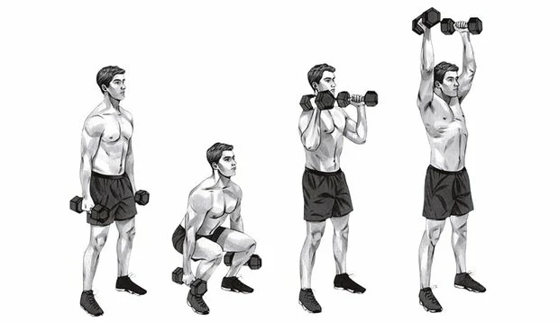 комбинации приседаний, сгибаний рук и жима