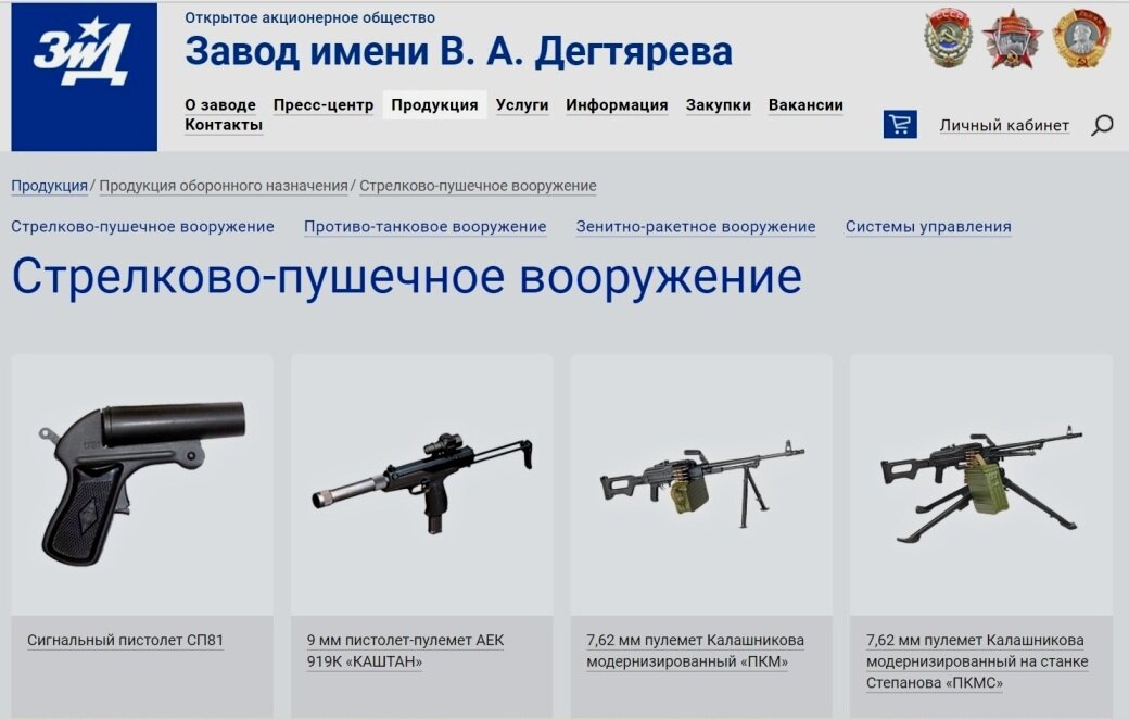 Продукция военного назначения Завода имени Дегтярева