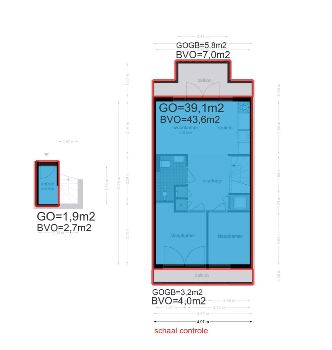 План квартиры с расчето площадей