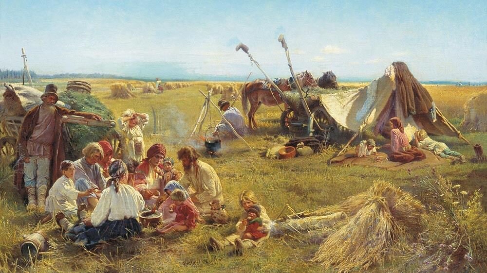 КОНСТАНТИН МАКОВСКИЙ. КРЕСТЬЯНСКИЙ ОБЕД В ПОЛЕ (ФРАГМЕНТ). 1871. ТАГАНРОГСКАЯ КАРТИННАЯ ГАЛЕРЕЯ, ТАГАНРОГ, РОСТОВСКАЯ ОБЛАСТЬ