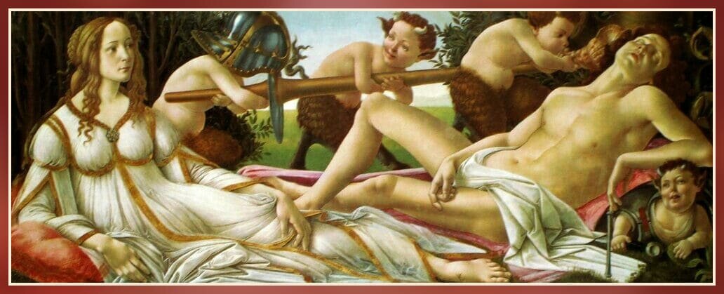 "Венера и Марс". Сандро Боттичелли (1445-1540). Возрождение, флорентийская школа.