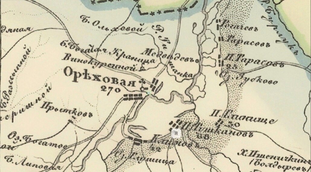 Село Орехово на картах 19 - начала 20 века