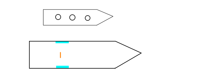 Один корабль в разрезе. Вправо - это "вперед", вверх - это вверх. 
