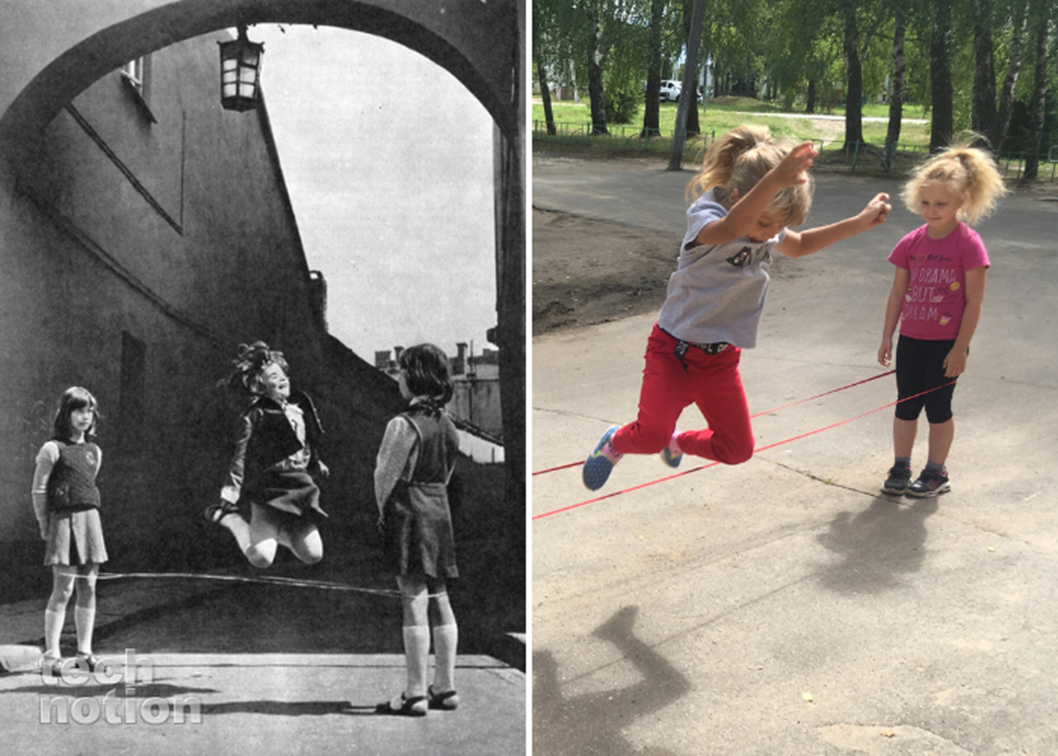 Девочки играли в «Резиночку» долго, пока не надоест / Изображение: дзен-канал technotion