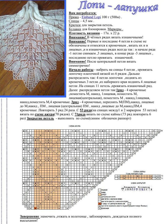 Вязаный спицами бактус с описанием и схемами