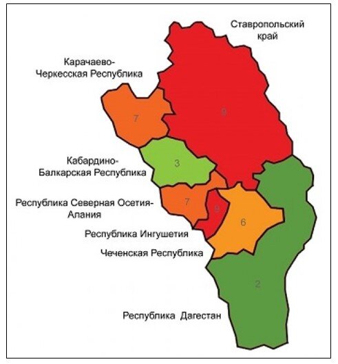 Карта северо кавказского федерального округа